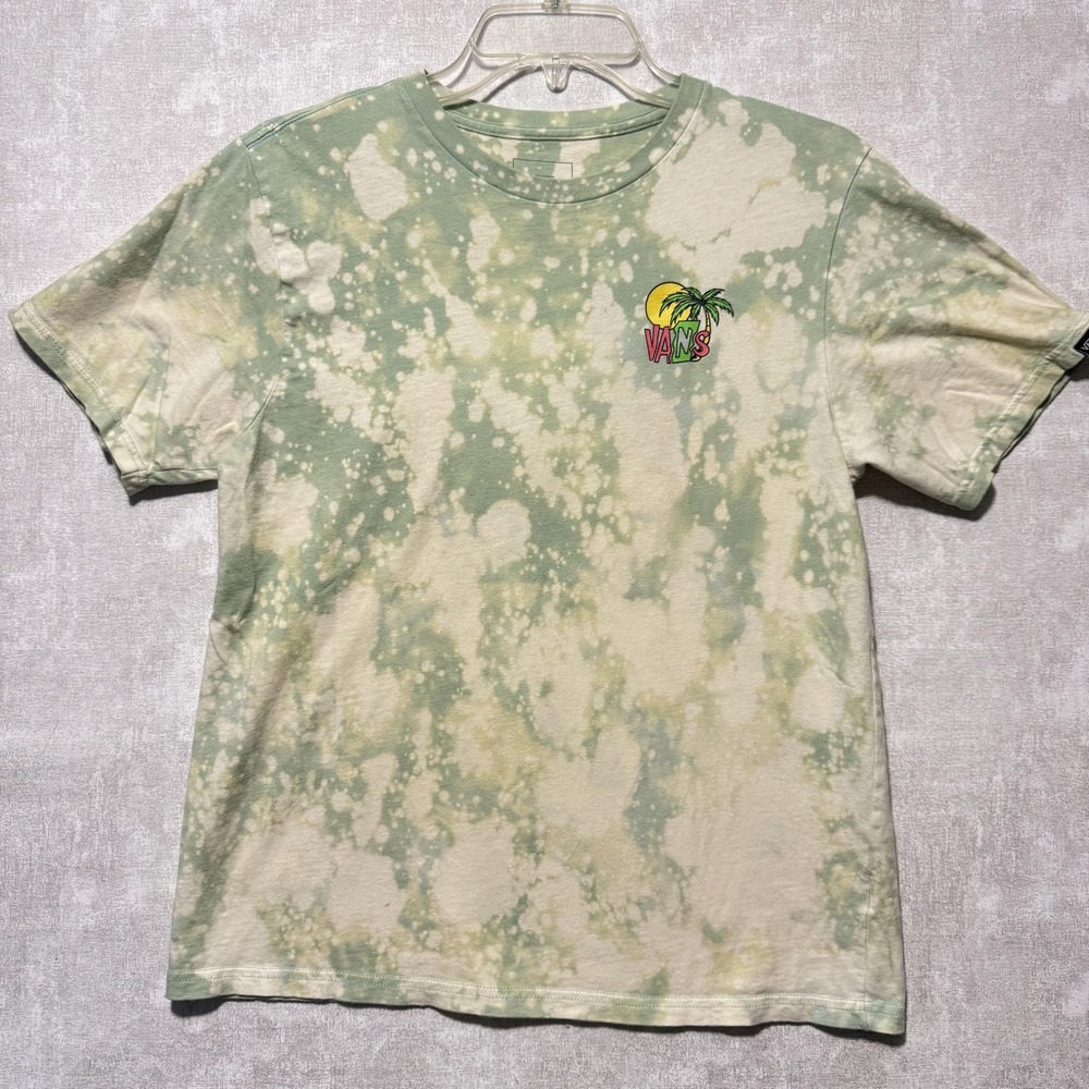 Vans Shirt Youth Large Green Bleach Tie Dye Tropical Palm Graphic Cotton